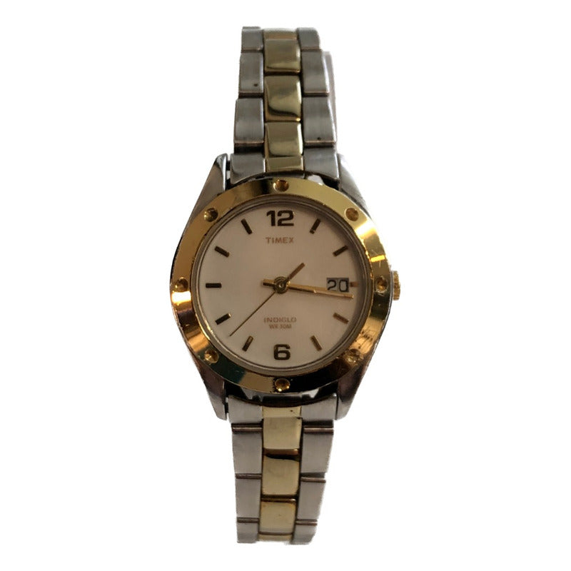 Reloj Timex Mujer Año 2009 Bisel Dorado Acero Two Tone