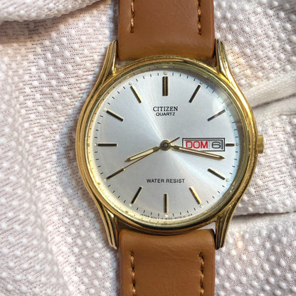 Reloj Citizen Hombre Año 1986 Dorado Con Fecha Escaso