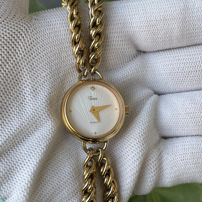 Reloj Timex Mujer Años 90s Dorado Pulsera Cadena Reloj-joya