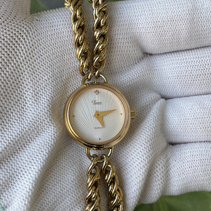 Reloj Timex Mujer Años 90s Dorado Pulsera Cadena Reloj-joya