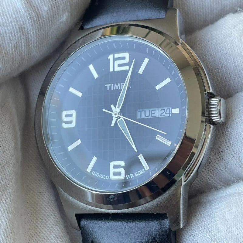 Reloj Timex Hombre Daydate Negro 2014 Indiglo Dial Cuadri