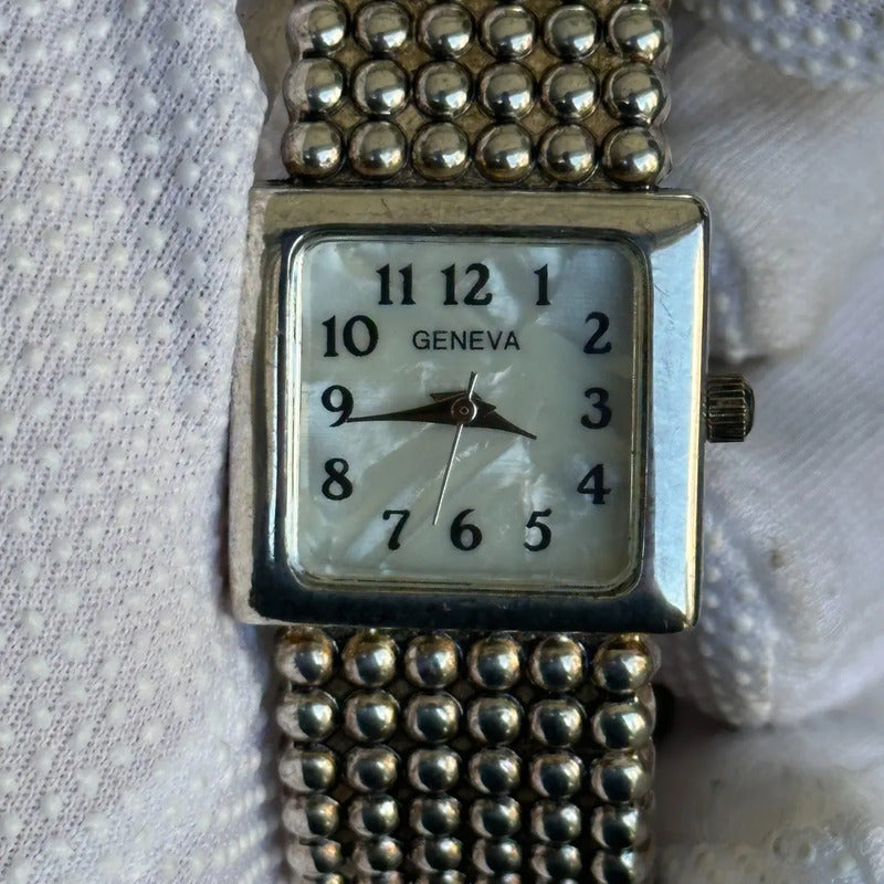 Reloj Geneva Mujer Años 2000 Dial Nacarado Pulsera Joya