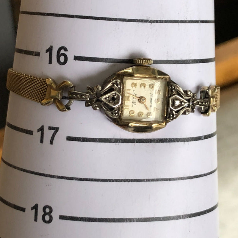 Reloj Monarch Deluxe Mujer Vintage 1950 Mecánico Bisel Oro Rolled10k