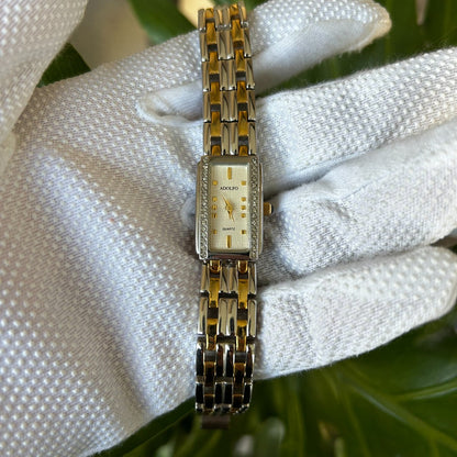 Reloj Adolfo Mujer Vintage 1999 Rectangular Cristales Doble Hilera