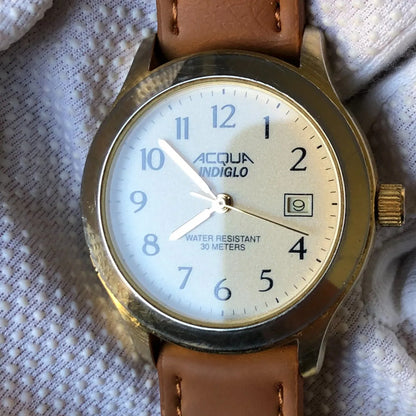 Reloj Timex Acqua Hombre Año 2001 Fondo Marfil Raro Indiglo