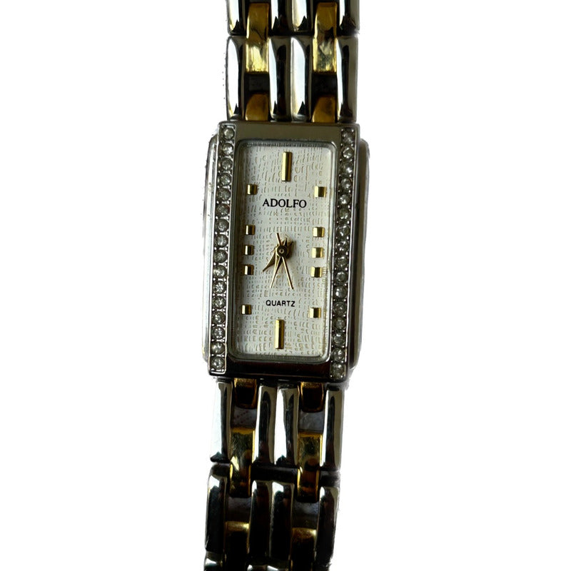 Reloj Adolfo Mujer Vintage 1999 Rectangular Cristales Doble Hilera