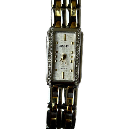 Reloj Adolfo Mujer Vintage 1999 Rectangular Cristales Doble Hilera
