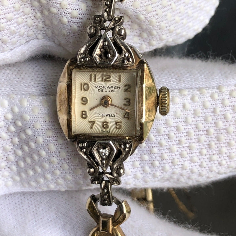 Reloj Monarch Deluxe Mujer Vintage 1950 Mecánico Bisel Oro Rolled10k