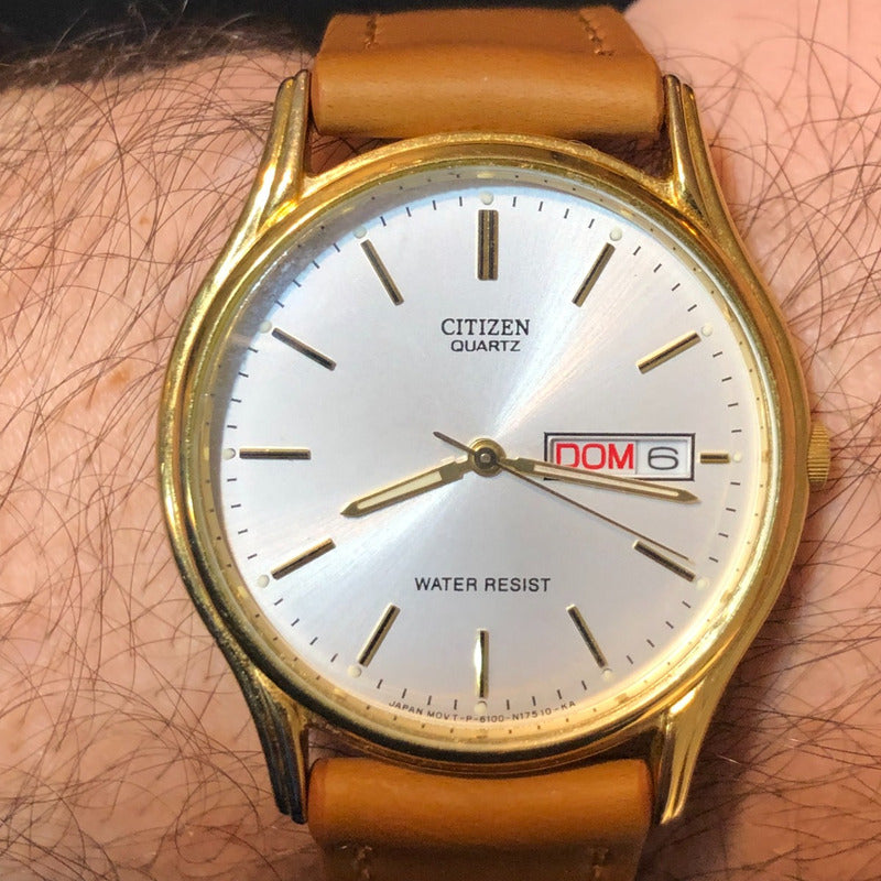 Reloj Citizen Hombre Año 1986 Dorado Con Fecha Escaso