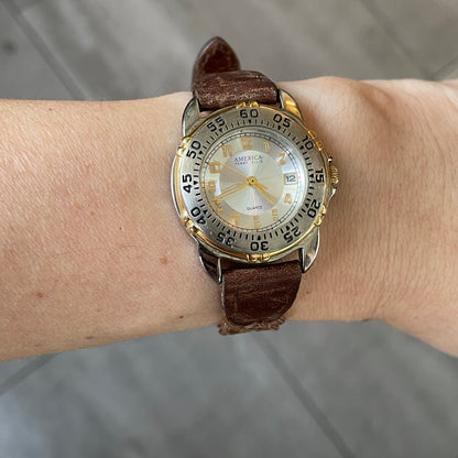 Reloj America Perry Ellis Mujer 90s Bicolor Pulsera Trenzada ÚNICO