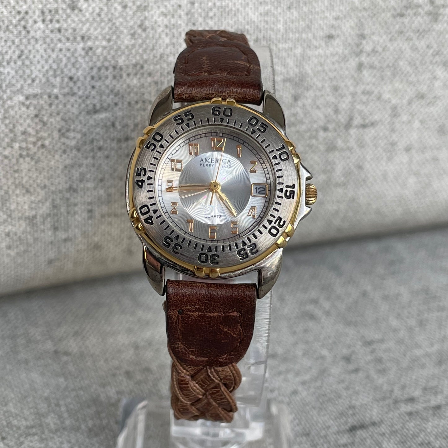 Reloj America Perry Ellis Mujer 90s Bicolor Pulsera Trenzada ÚNICO