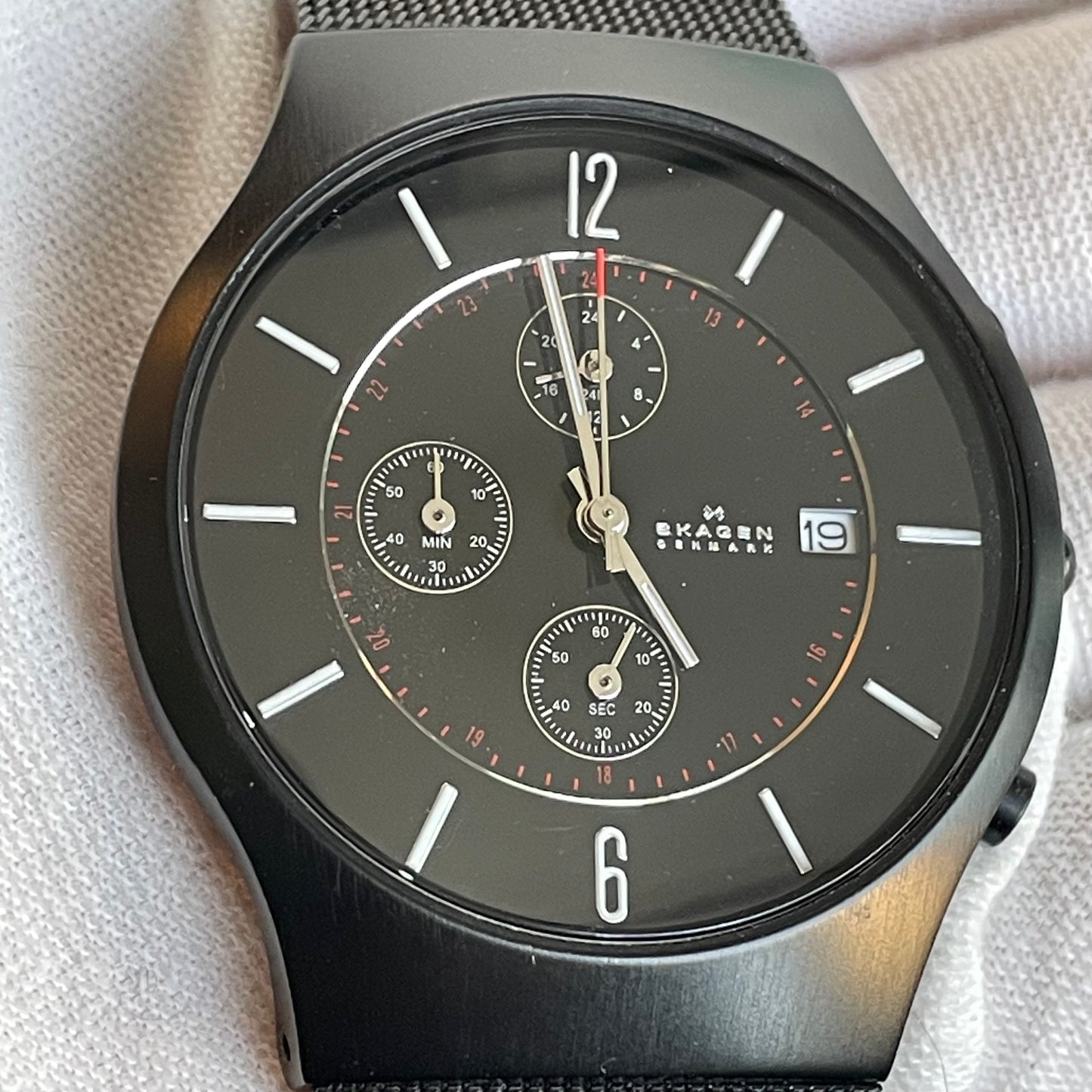 Reloj Skagen Denmark Hombre Negro 2010´s Mesh Cronógrafo 39mm