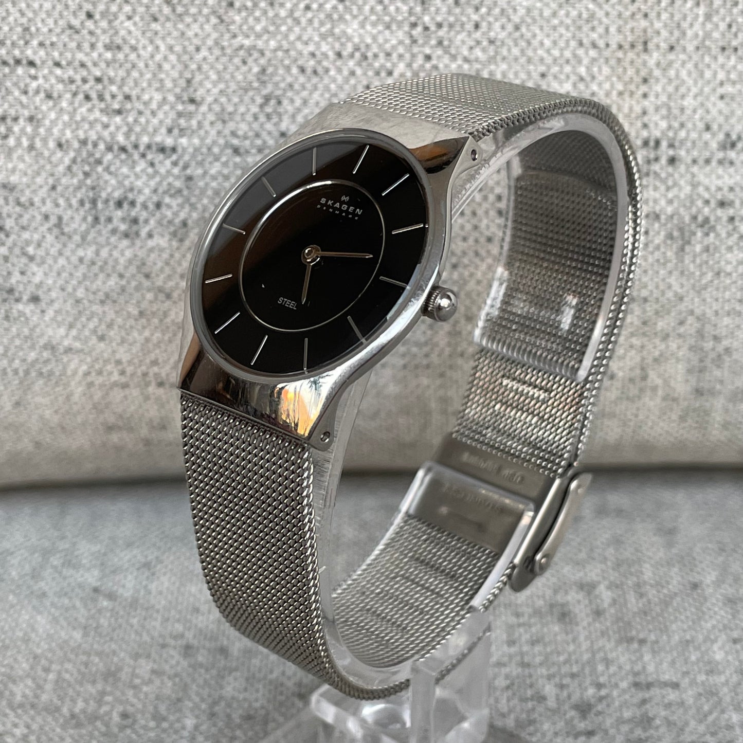 Reloj Skagen Denmark Mujer 2000s Negro Malla Acero Caja Original
