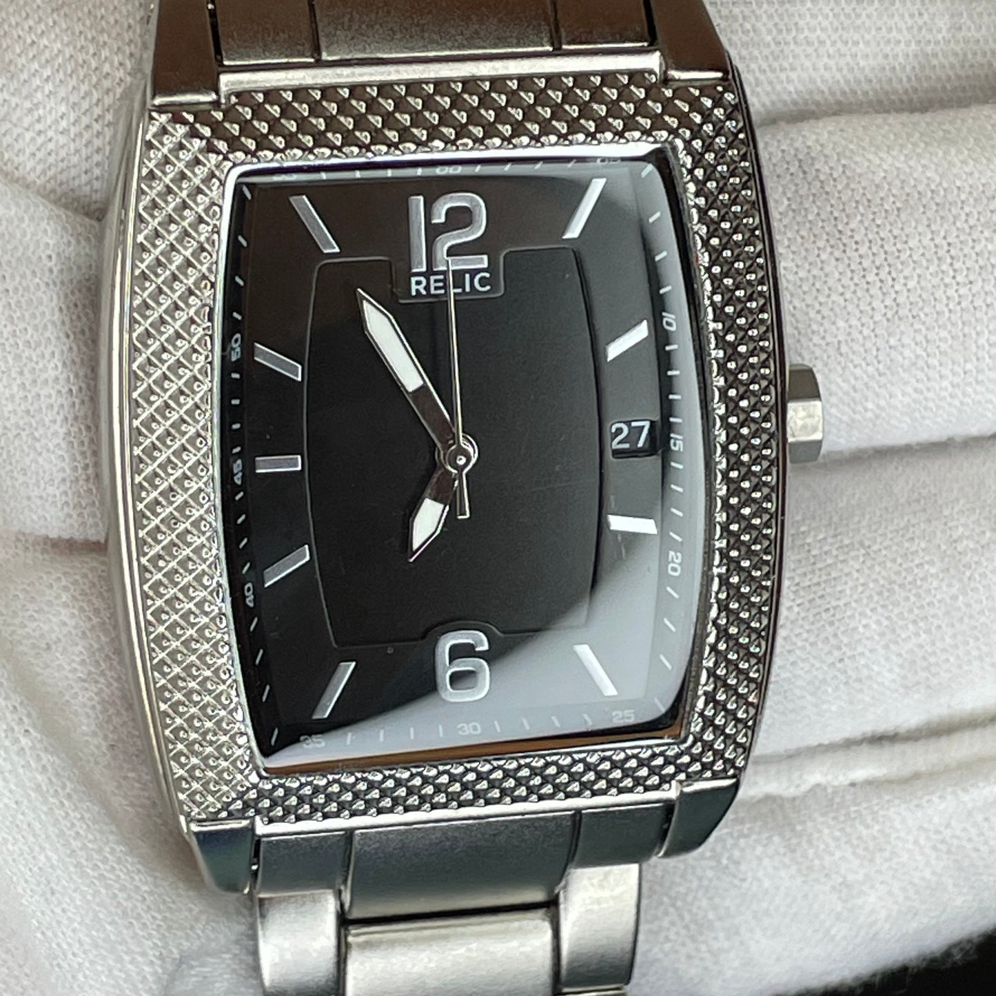 Reloj Relic by Fossil Hombre Año 2007 NOS Acero Tonneau ÚNICO