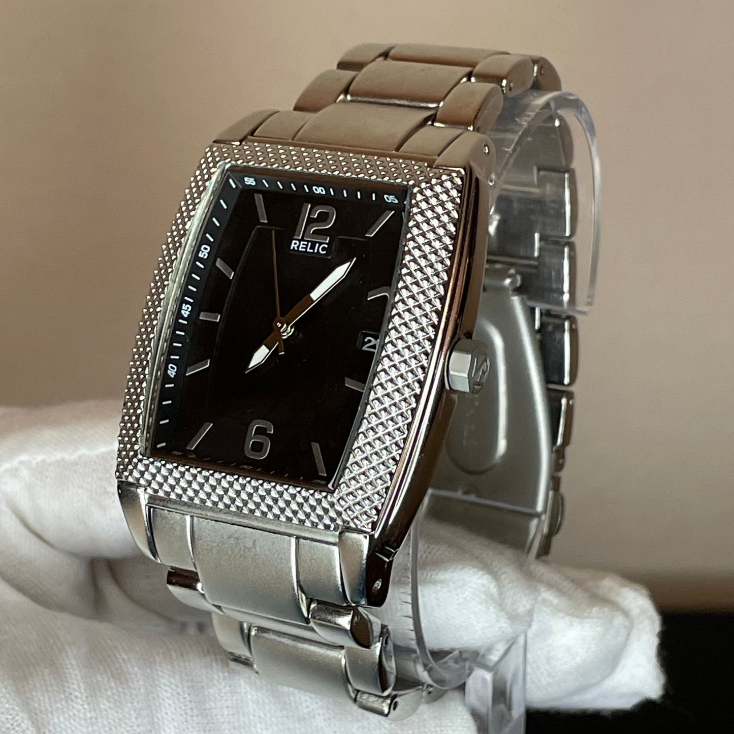 Reloj Relic by Fossil Hombre Año 2007 NOS Acero Tonneau ÚNICO