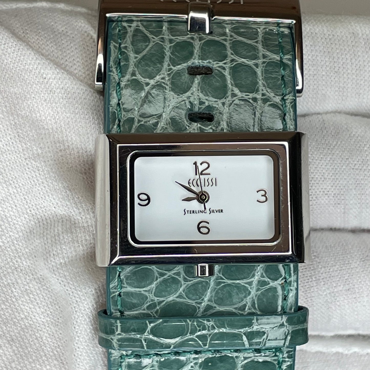 Reloj Ecclissi Mujer Años 2000´s Plata 925 NOS Correa Verde Exclusivo RARO