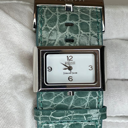 Reloj Ecclissi Mujer Años 2000´s Plata 925 NOS Correa Verde Exclusivo RARO