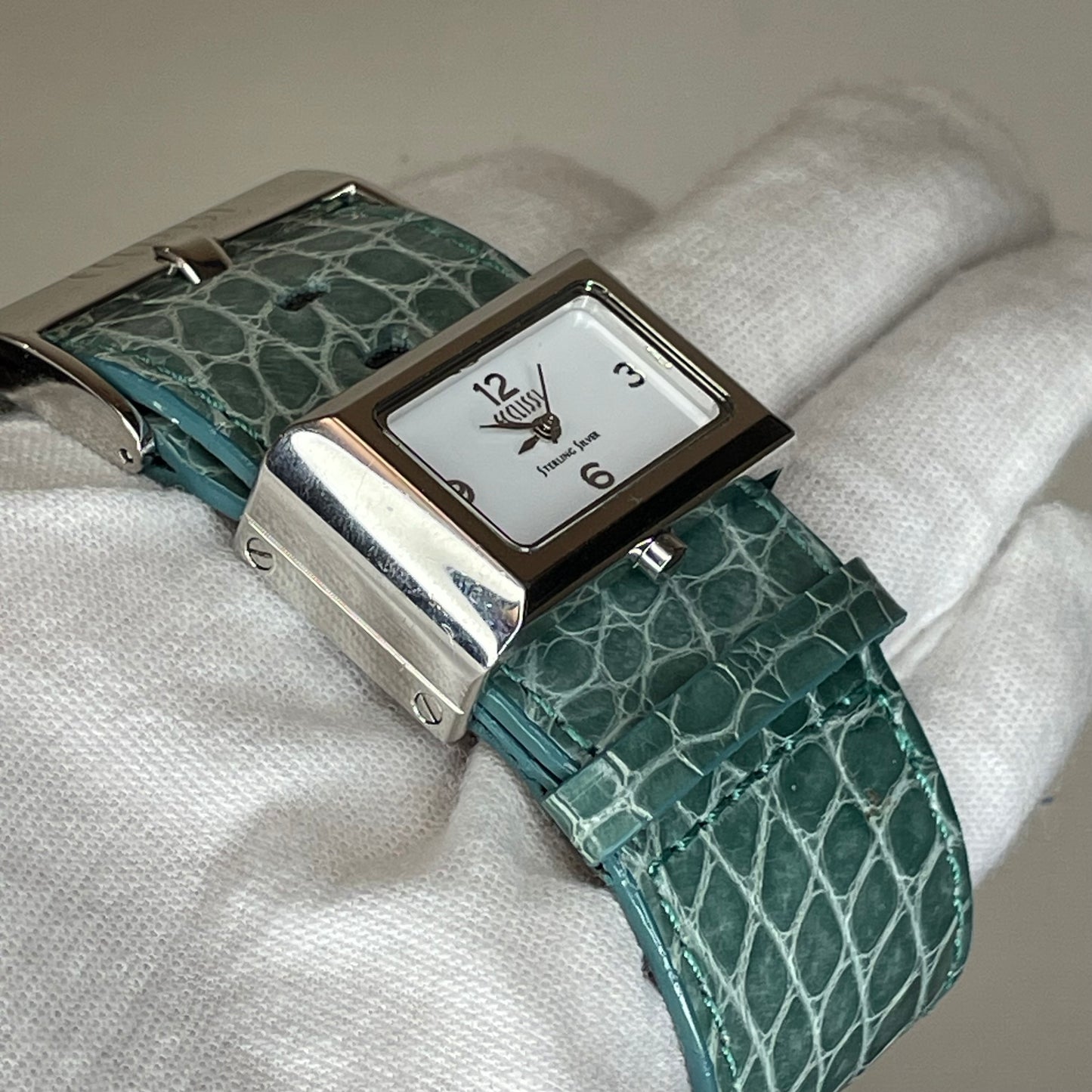 Reloj Ecclissi Mujer Años 2000´s Plata 925 NOS Correa Verde Exclusivo RARO