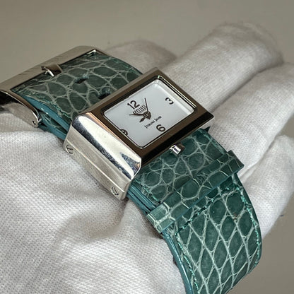 Reloj Ecclissi Mujer Años 2000´s Plata 925 NOS Correa Verde Exclusivo RARO
