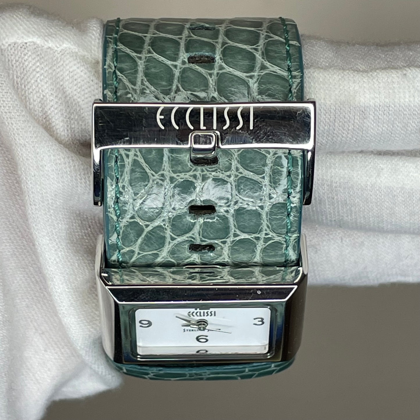 Reloj Ecclissi Mujer Años 2000´s Plata 925 NOS Correa Verde Exclusivo RARO