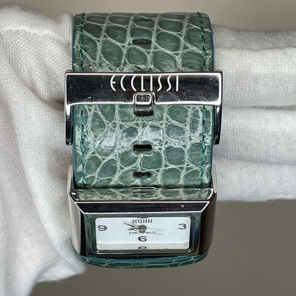 Reloj Ecclissi Mujer Años 2000´s Plata 925 NOS Correa Verde Exclusivo RARO