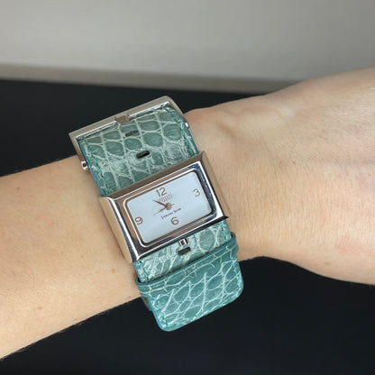 Reloj Ecclissi Mujer Años 2000´s Plata 925 NOS Correa Verde Exclusivo RARO