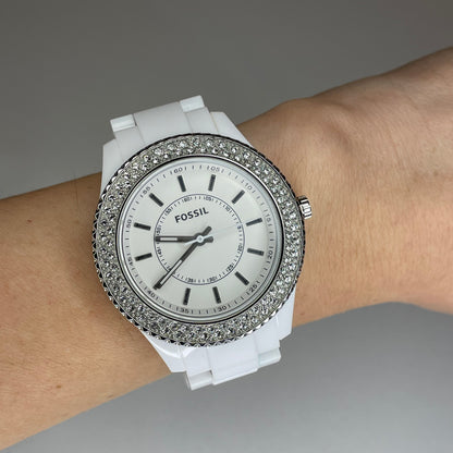 Reloj Fossil ES2444 Mujer Año 2011 Blanco Bisel de Cristales ESCASO