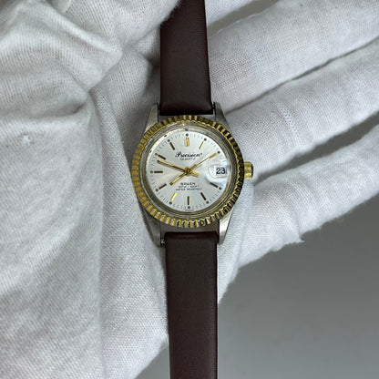 Reloj Gruen Precision Quartz Mujer Año 1995 Bicolor 28 mm Bisel estriado