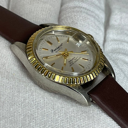 Reloj Gruen Precision Quartz Mujer Año 1995 Bicolor 28 mm Bisel estriado