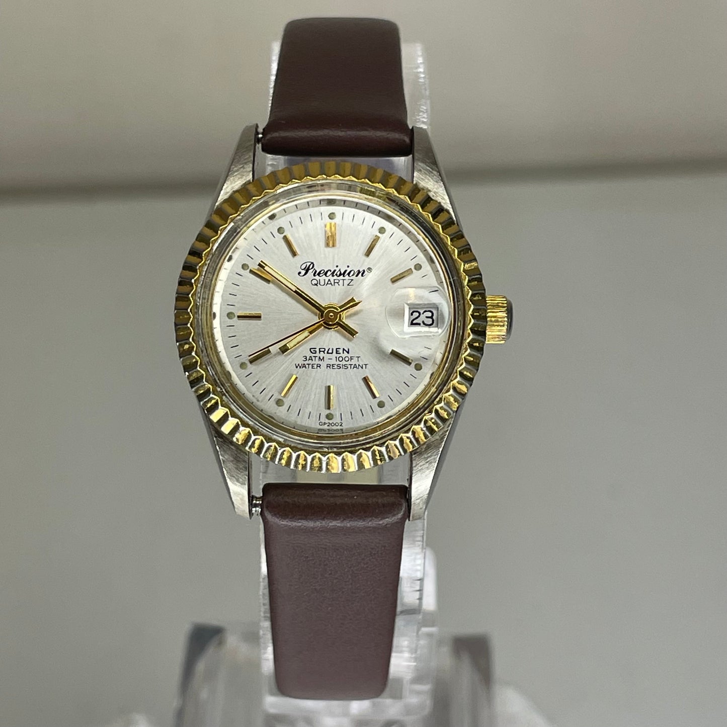 Reloj Gruen Precision Quartz Mujer Año 1995 Bicolor 28 mm Bisel estriado