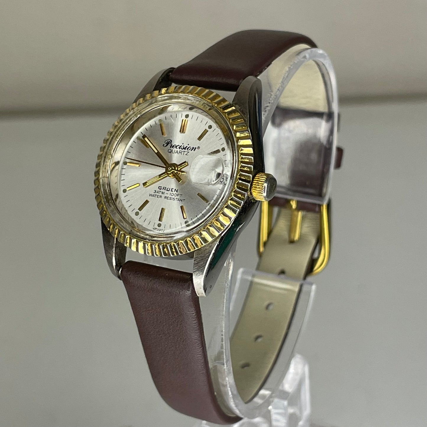 Reloj Gruen Precision Quartz Mujer Año 1995 Bicolor 28 mm Bisel estriado