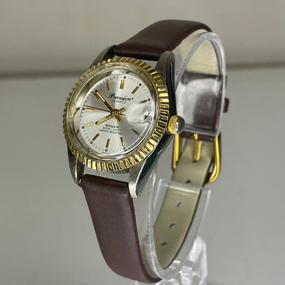 Reloj Gruen Precision Quartz Mujer Año 1995 Bicolor 28 mm Bisel estriado