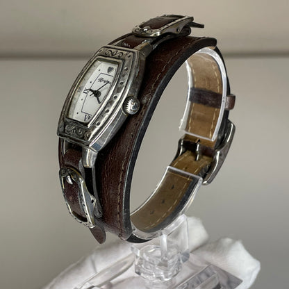 Reloj Brighton Zamora Cuff Watch Original Cuero Ancho 2000s | Western Revival