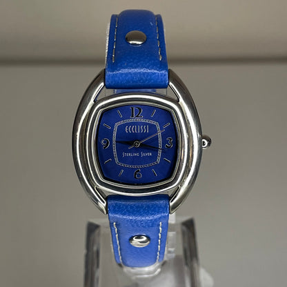 Reloj de plata maciza Ecclissi Sterling Silver 925 / Caja y hebilla de plata AZUL ÚNICO