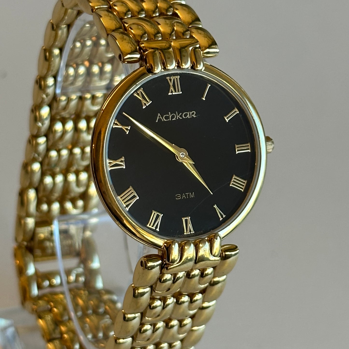 Reloj Achkar Mujer Años 90's Ultrafino Dorado Negro ÚNICO