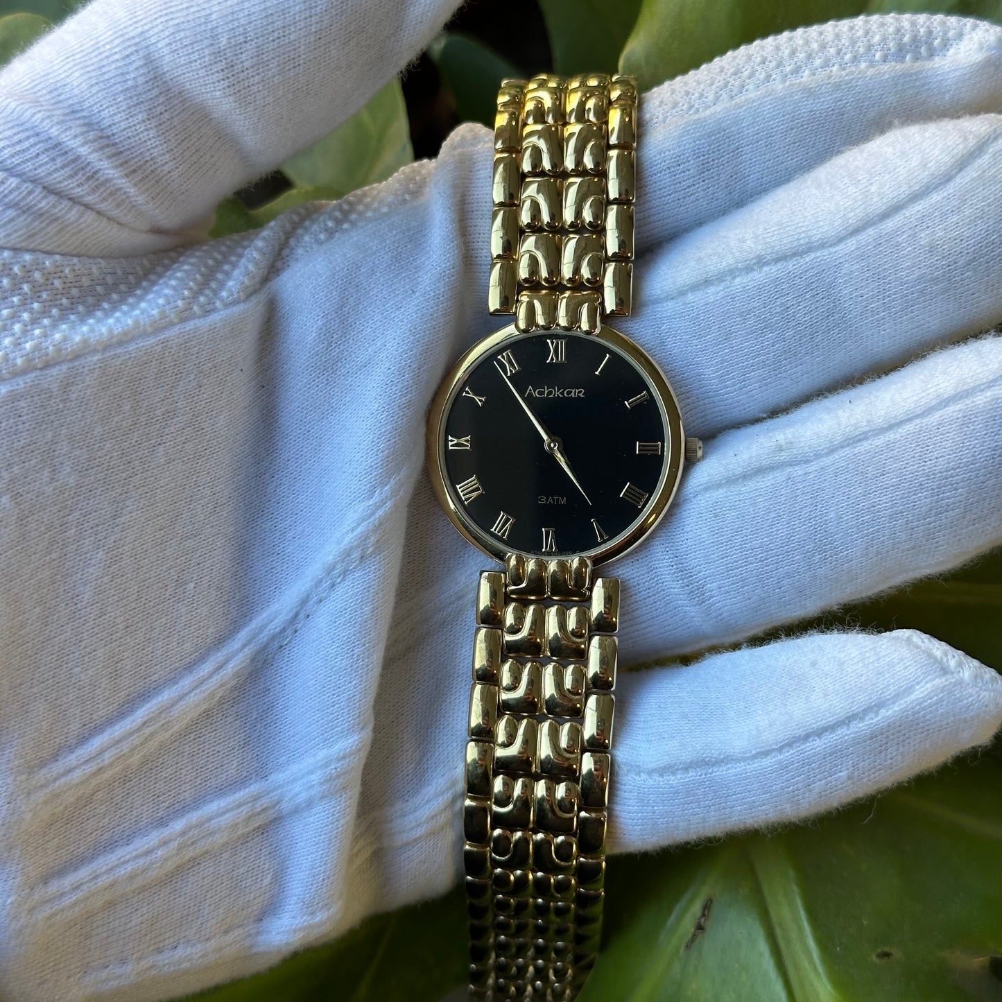 Reloj Achkar Mujer Años 90's Ultrafino Dorado Negro ÚNICO