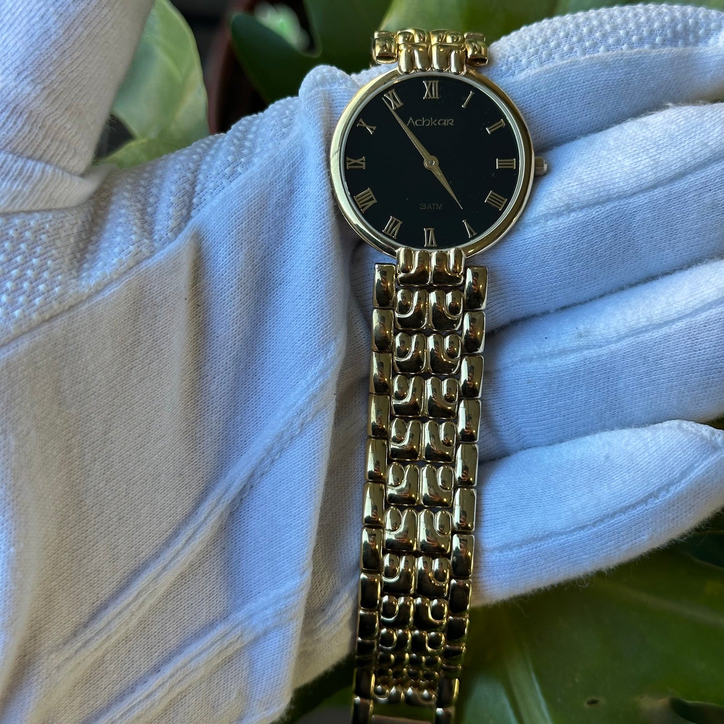 Reloj Achkar Mujer Años 90's Ultrafino Dorado Negro ÚNICO