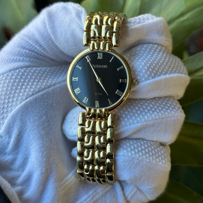 Reloj Achkar Mujer Años 90's Ultrafino Dorado Negro ÚNICO