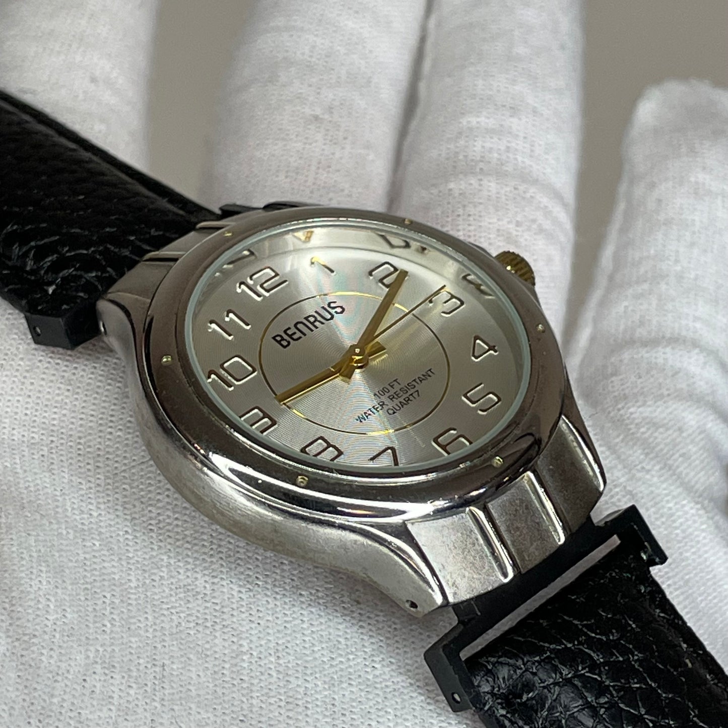 Reloj Benrus Hombre Esfera Plateada Concéntrica Año 1998 Correa Nueva