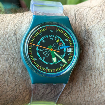 Reloj Swatch Rotor GS400 Unisex 1986 Swiss Pulsera transparente