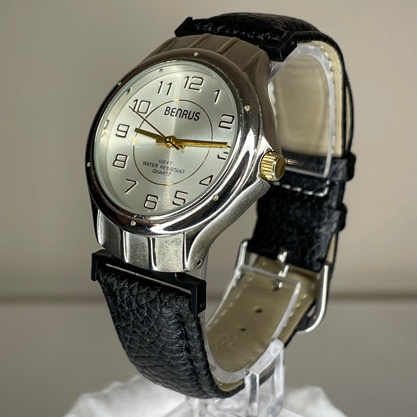Reloj Benrus Hombre Esfera Plateada Concéntrica Año 1998 Correa Nueva