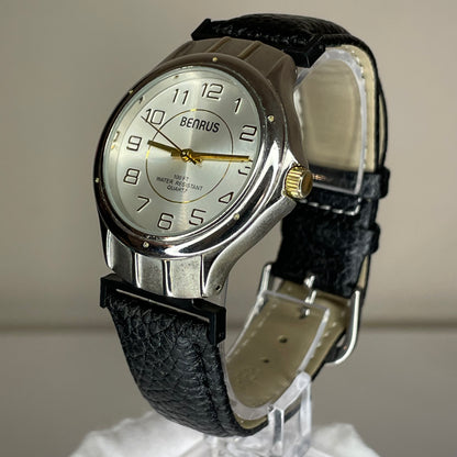 Reloj Benrus Hombre Esfera Plateada Concéntrica Año 1998 Correa Nueva
