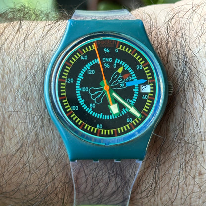 Reloj Swatch Rotor GS400 Unisex 1986 Swiss Pulsera transparente