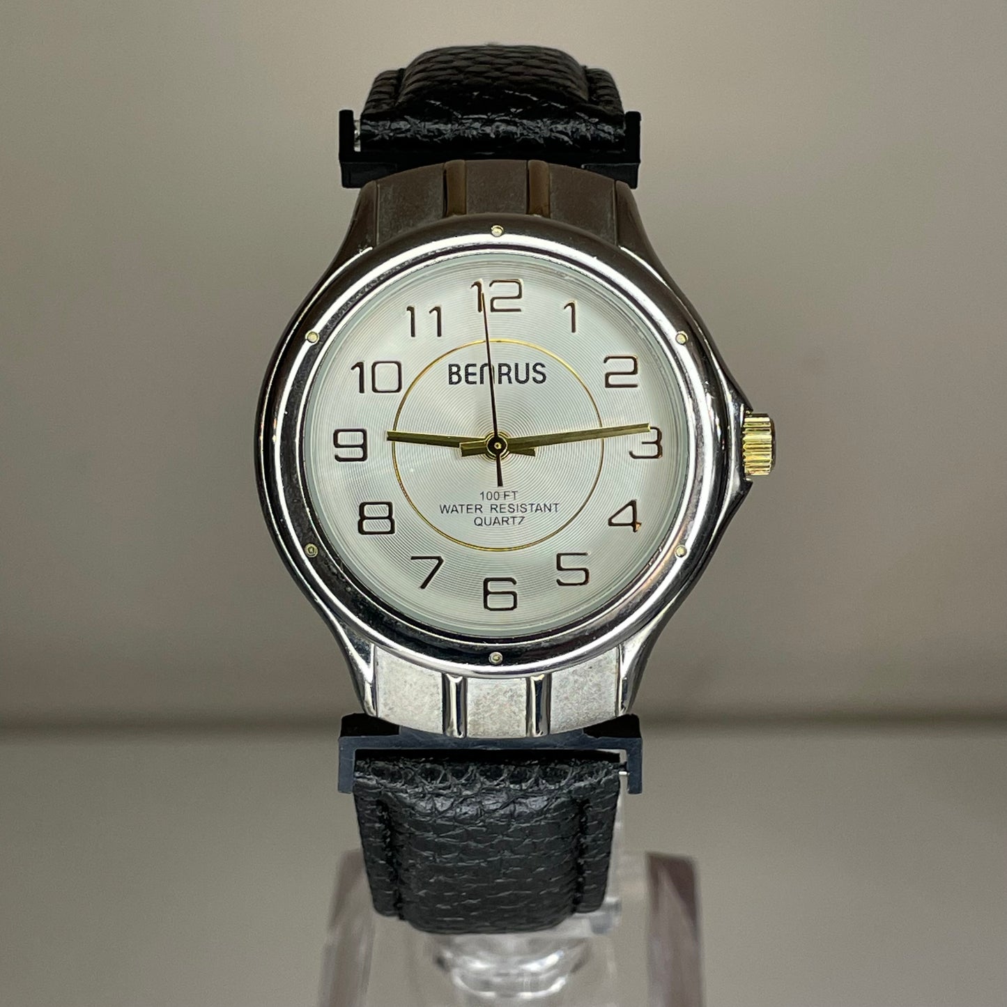 Reloj Benrus Hombre Esfera Plateada Concéntrica Año 1998 Correa Nueva