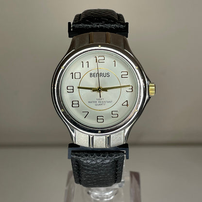 Reloj Benrus Hombre Esfera Plateada Concéntrica Año 1998 Correa Nueva