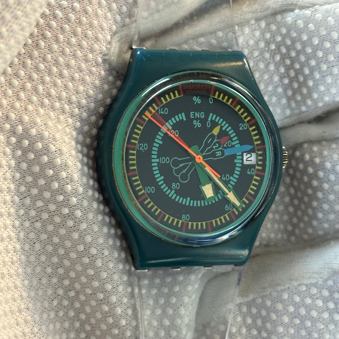 Reloj Swatch Rotor GS400 Unisex 1986 Swiss Pulsera transparente