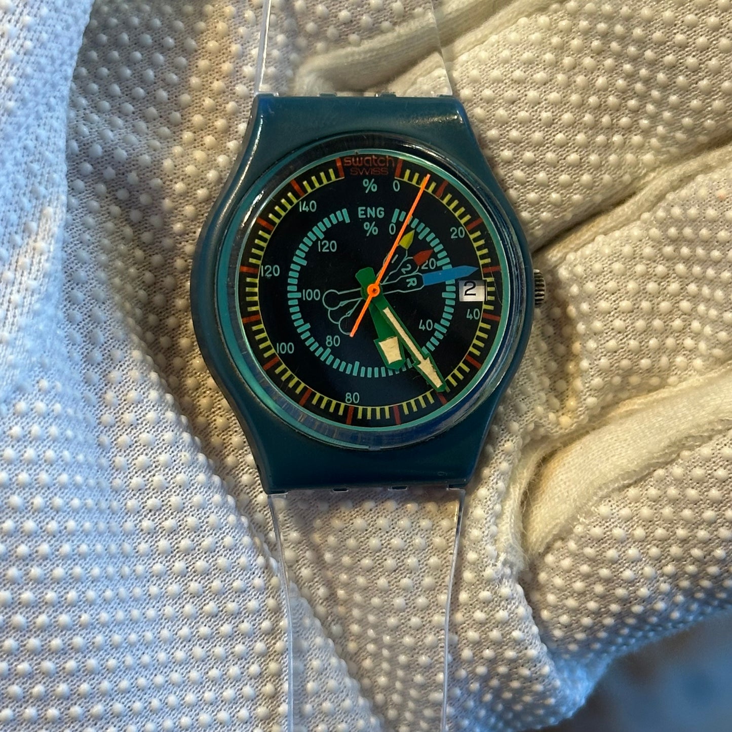 Reloj Swatch Rotor GS400 Unisex 1986 Swiss Pulsera transparente