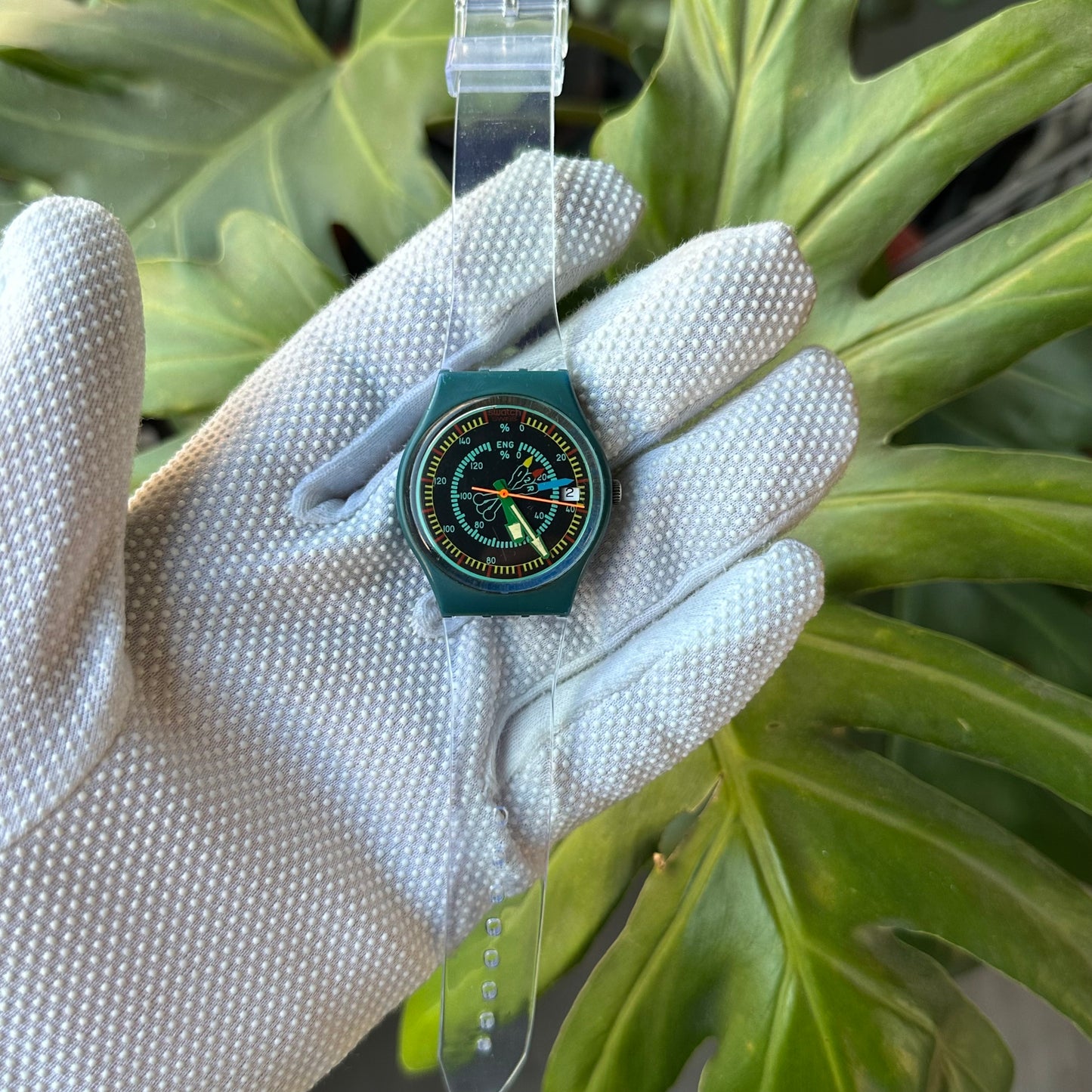 Reloj Swatch Rotor GS400 Unisex 1986 Swiss Pulsera transparente