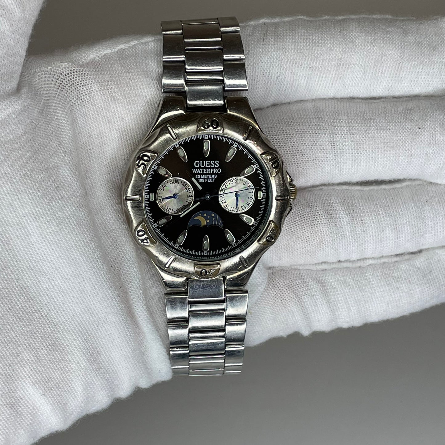 Reloj Guess Waterpro Multifunción Day-Date 1996 Moonphase Style 35mm