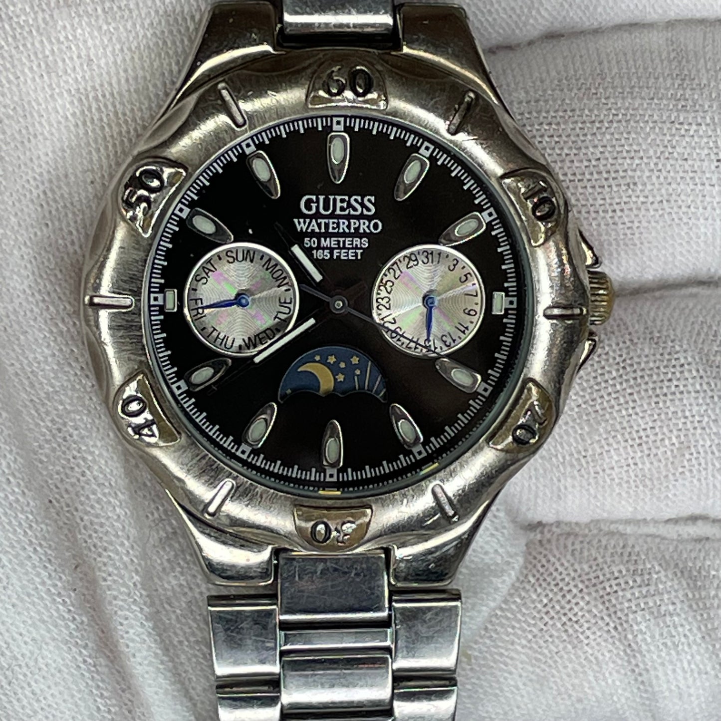 Reloj Guess Waterpro Multifunción Day-Date 1996 Moonphase Style 35mm